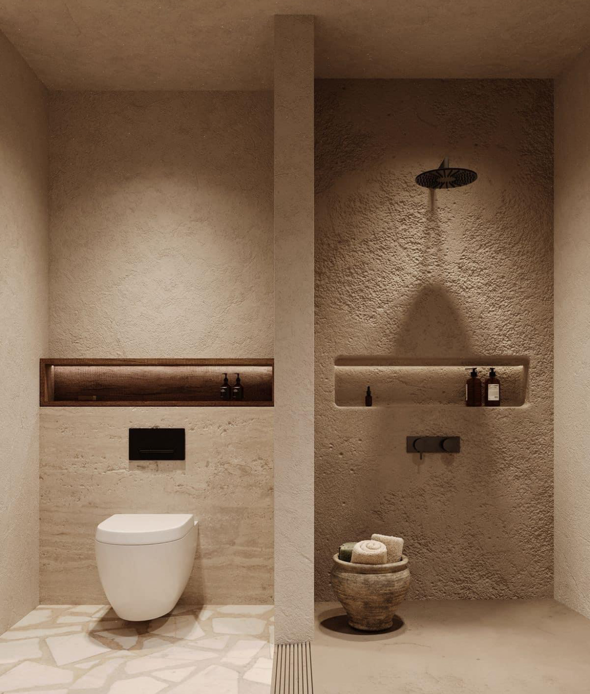 Salle de bain en enduit chaux réalisée par Hydroline