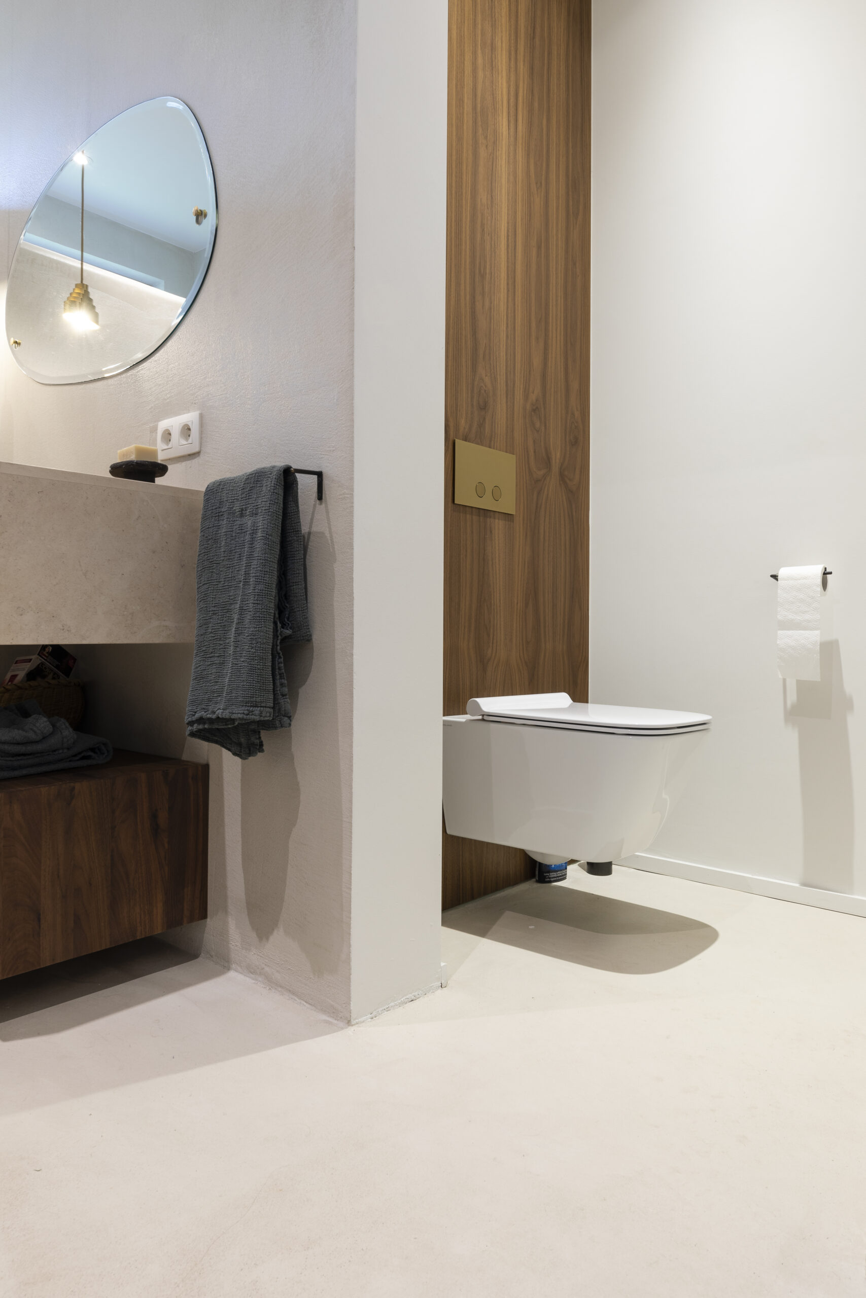 WC suspendu et panneau noyer